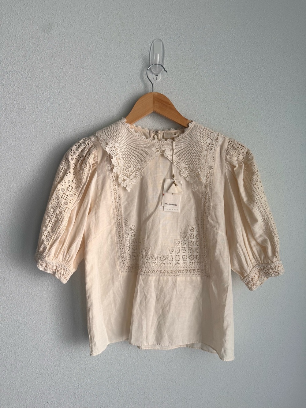 ULLA JOHNSON Romantic Lace-Detail Cream Women's Blouse NWT SZ 2